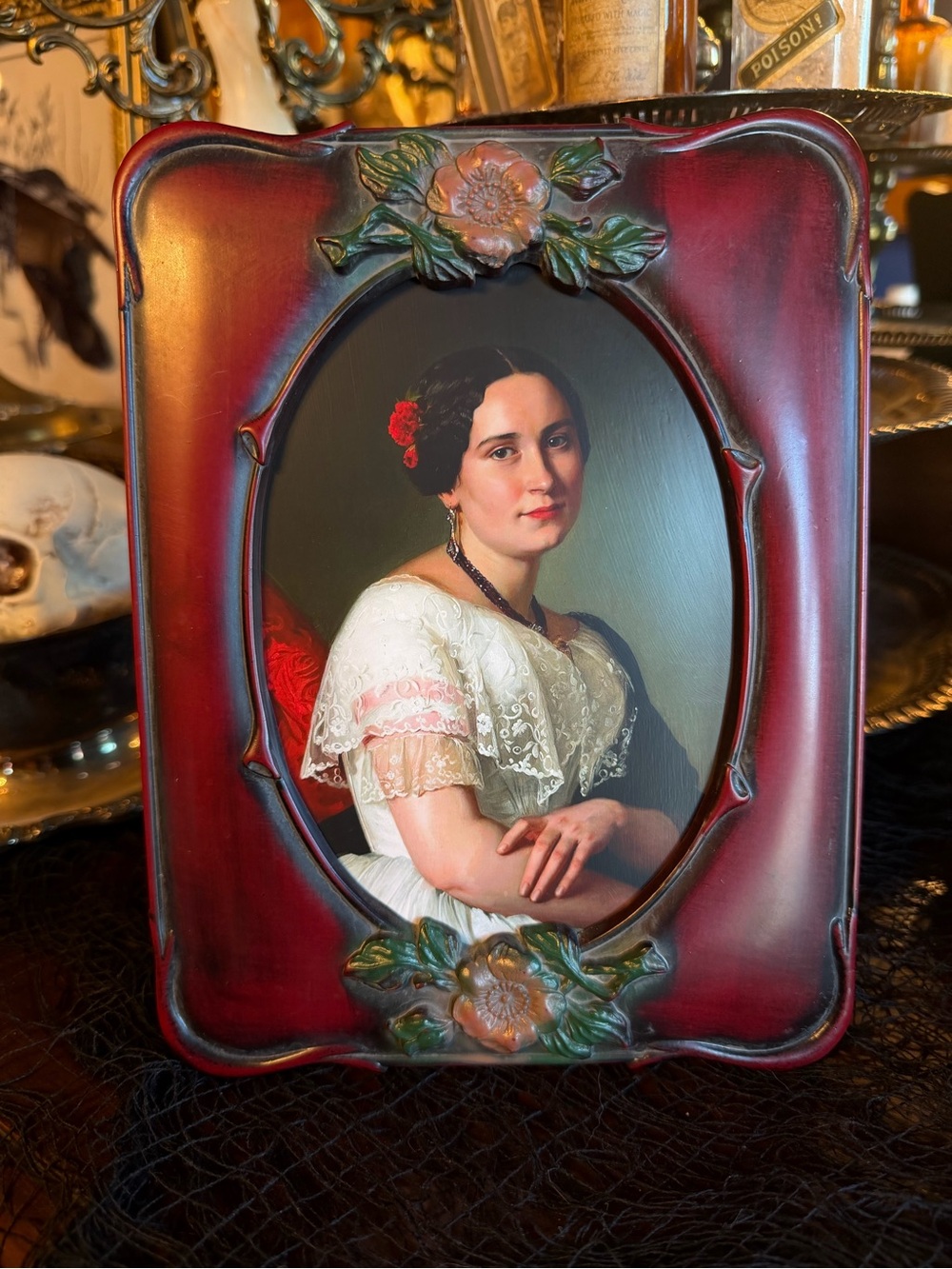 Art Print in Vintage Floral Red Frame